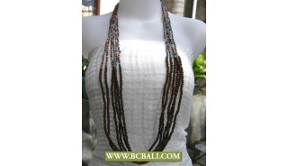 Mix Beading and Wooden Necklace Long Fashion